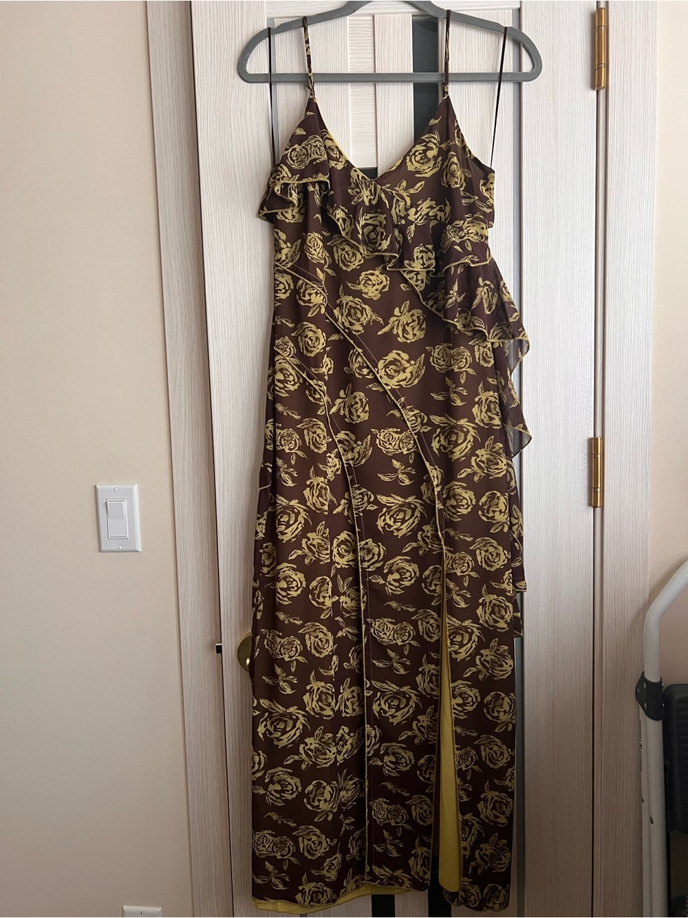 Moon River Brown Jumpsuit with Yellow Floral Print